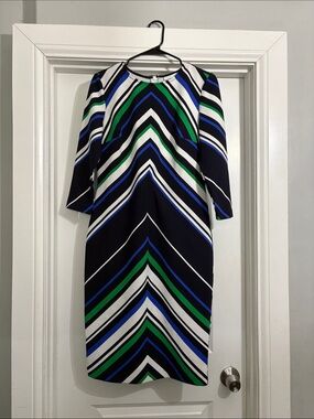 New York & Company Navy, Green & White Chevron Midi Dress